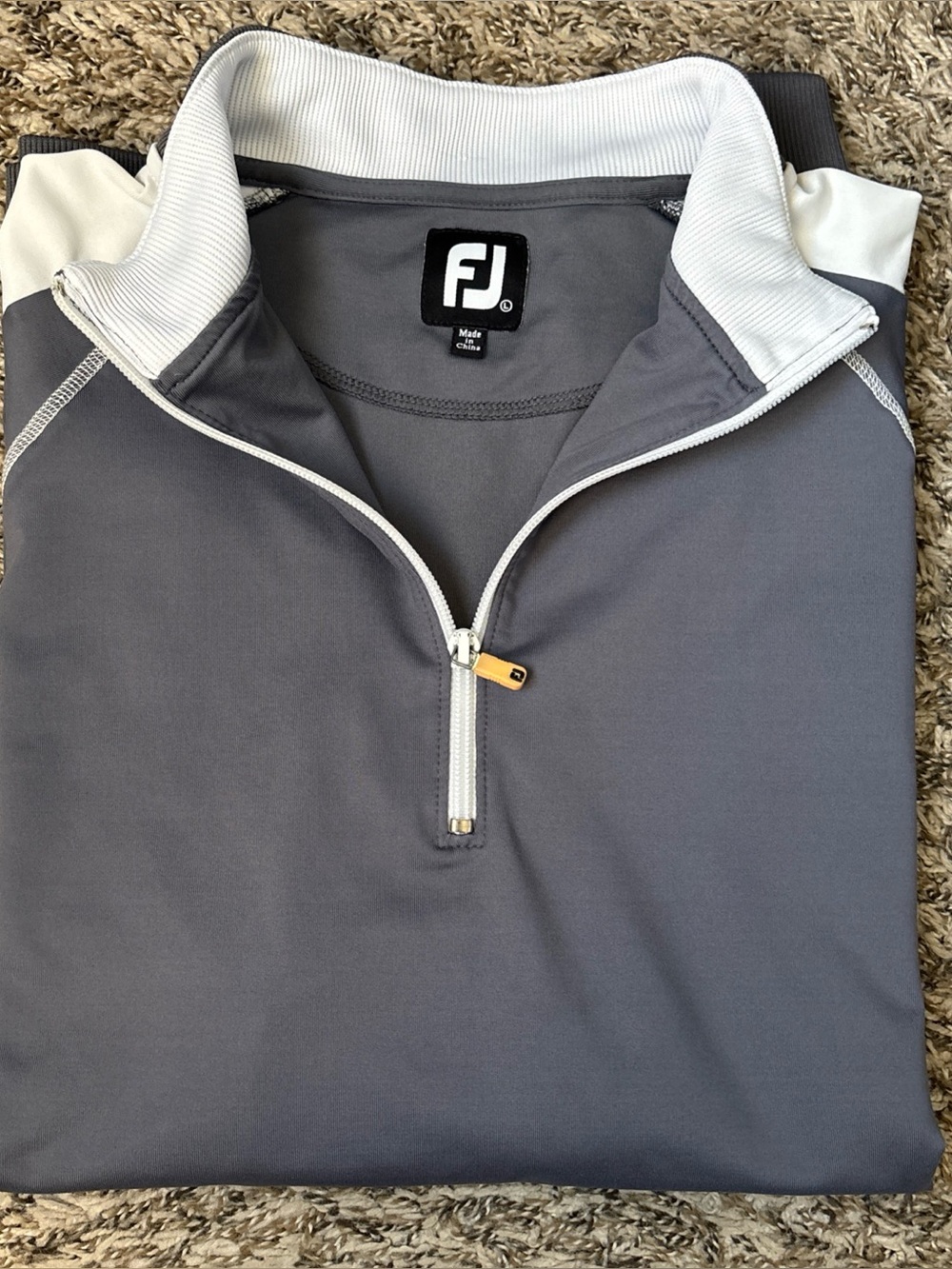 FootJoy Gray and White Quarter-Zip Golf Pullover
